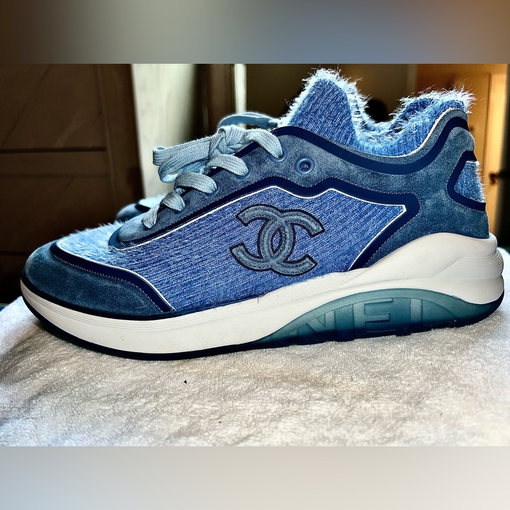 CHANEL Blue Cashmere Sneakers